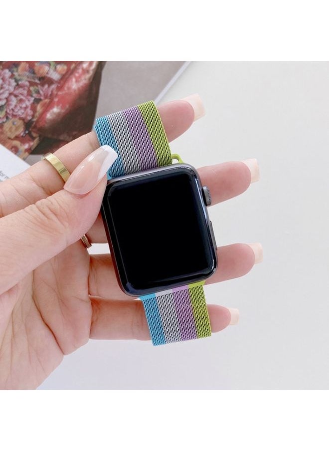 Generic - Replacement Strap Four-colors Milanese Watch Band For Apple Watch Ultra 49mm&Watch Ultra 2 49mm / Series 9&8&7 45mm / SE 3&SE 2&6&SE&5&4 44mm / 3&2&1 42mm Blue Silver Pink Green - Image 1