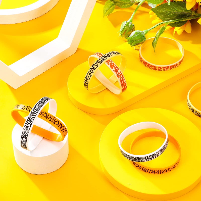 Skylety 36 Piece Animal Print Rubber Bracelets Safari Silicone Bracelets Animal Theme Rubber Bracelet Waterproof Wristband for Jungle Birthday Party Favors Goody Bag Supply Classroom Prize - Image 2