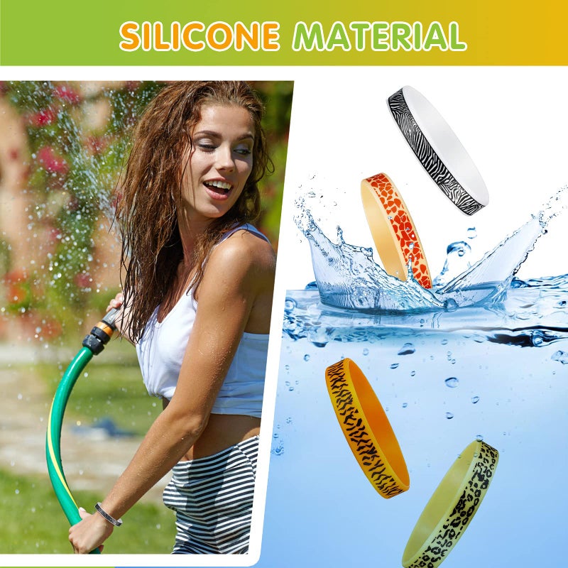 Skylety 36 Piece Animal Print Rubber Bracelets Safari Silicone Bracelets Animal Theme Rubber Bracelet Waterproof Wristband for Jungle Birthday Party Favors Goody Bag Supply Classroom Prize - Image 5