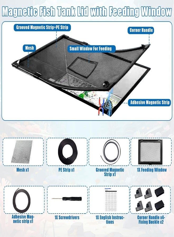 SEILETOO Magnetic Fish Tank Lid with Feeding Window, High Transparency Fish Tank Cover, Aquarium Lid Can be Cut to Any Size, Fish Anti Jumping Net - Image 2