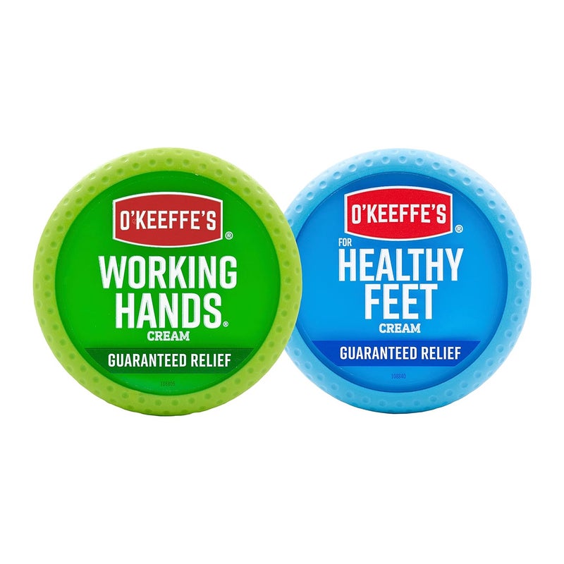 OKeeffes Working Hands Hand Cream 34 oz Jar and Healthy Feet Foot Cream 32 oz Jar Repairing Skincare for Extremely Dry Cracked Hands and Feet Travel Size