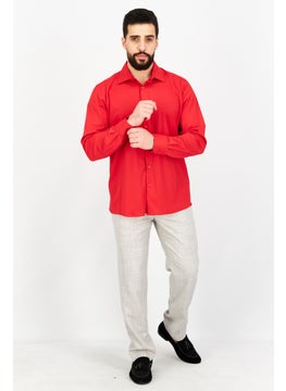 Tailored Recreation Men Slim Fit Solid Long Sleeves Casual Shirt, Red  - Image 3