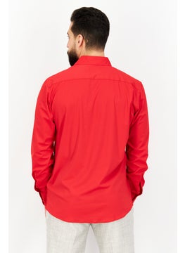 Tailored Recreation Men Slim Fit Solid Long Sleeves Casual Shirt, Red  - Image 4