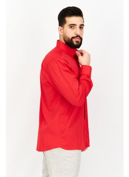 Tailored Recreation Men Slim Fit Solid Long Sleeves Casual Shirt, Red  - Image 2