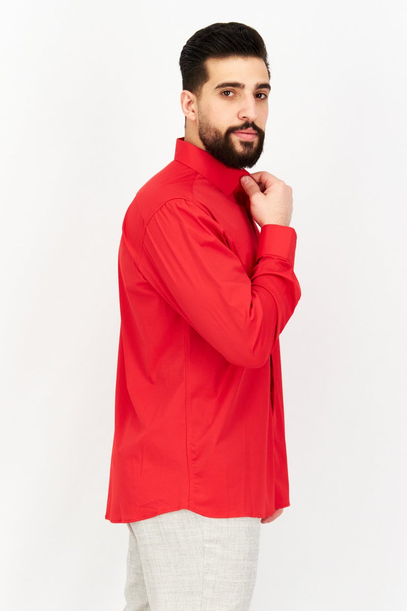 Tailored Recreation Men Slim Fit Solid Long Sleeves Casual Shirt, Red - Image 2