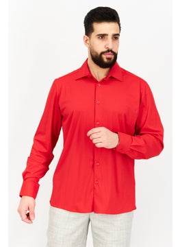 Tailored Recreation Men Slim Fit Solid Long Sleeves Casual Shirt, Red  - Image 1