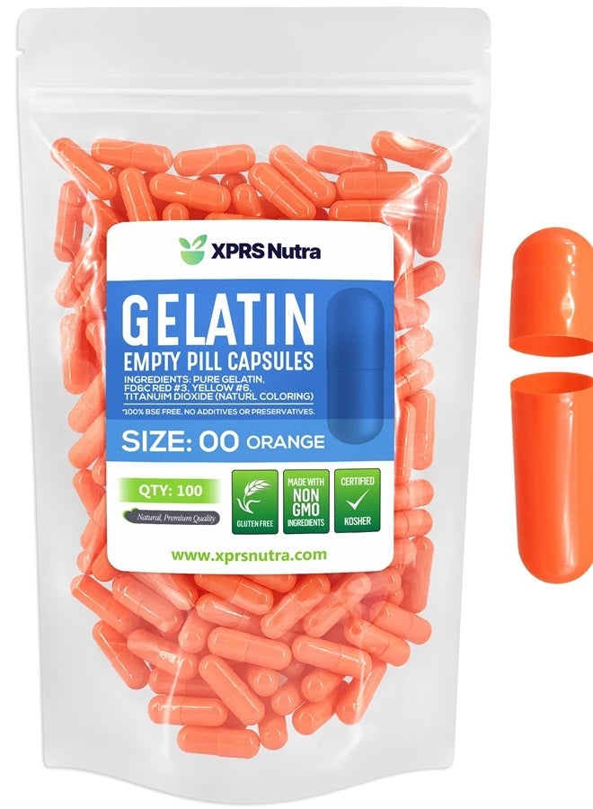 XPRS Nutra Size 00 Empty Capsules - 100 Count Empty Gelatin Capsules - Empty Pill Capsules for DIY Capsule Filling - Fillable Pill Capsules Empty Gel Caps (Orange) - Image 1