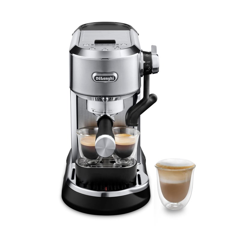 De'Longhi DeLonghi Dedica Maestro Plus Espresso Machine Automatic Steam Wand 3 Coffee Temp Milk Foam Settings 54oz Removable Tank EasytoClean DishwasherSafe Parts Compact Stainless Steel Design