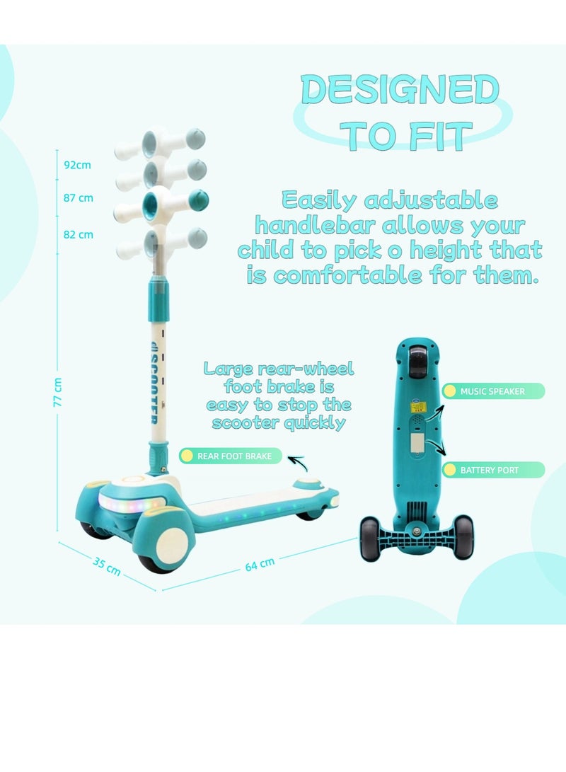 EASY FUTURE Kids Scooter with Music, Foldable Design, Height-Adjustable Handle, LED PU Wheels & Rear Brake – Ideal for 3–8 Years - Image 3
