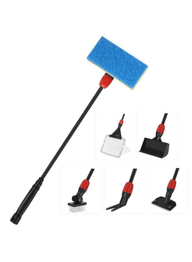 hygger Multi-Use Fish Tank Cleaning Tools Kit, 6 in 1 Aquarium Clean Set with Long Handle Blade Scraper Sponge Scrubber Firm Scrub Brush Fish Net Gravel Rake for Acrylic & Glass Tank - Image 1