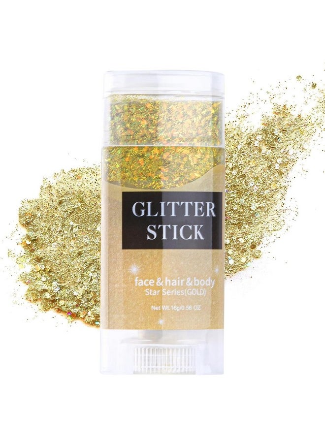 LemonSac - Gold Body Glitter Stick, Singer Concerts Glitter Gel, Holographic Mermaid Sequins Chunky Glitter, Music Festival Rave Glitter Makeup For Body, Face, Hair And Lip, 0.56Oz (02# Gold Glitter) - Image 1