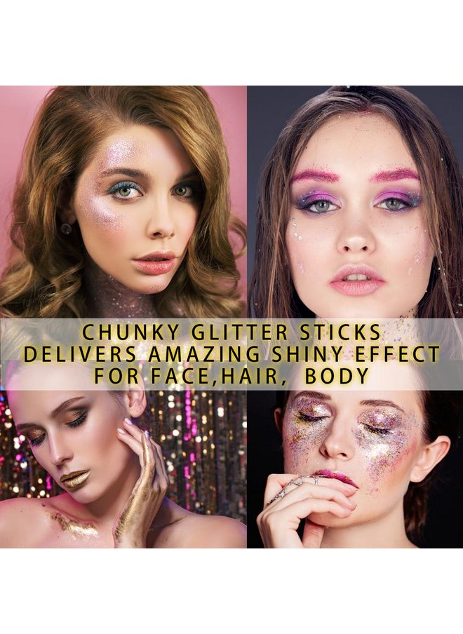 LemonSac - Gold Body Glitter Stick, Singer Concerts Glitter Gel, Holographic Mermaid Sequins Chunky Glitter, Music Festival Rave Glitter Makeup For Body, Face, Hair And Lip, 0.56Oz (02# Gold Glitter) - Image 1