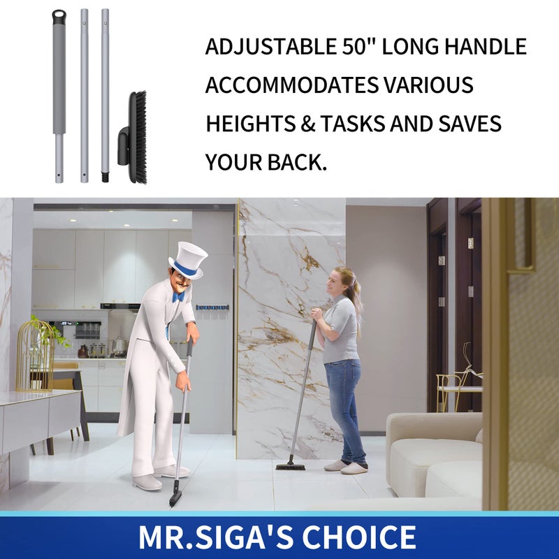 Mr Siga MR.SIGA Heavy Duty Grout Scrub Brush with Long Handle, Shower Floor Scrubber for Cleaning, Tile Scrub Brush with Stiff Bristles - Image 2