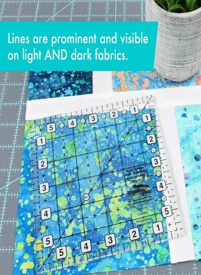 كريتيف جريدز مسطرة لحاف مربعة أساسية من Creative Grids مقاس 6 × 6 بوصة - CGRBR2 - صنع في الولايات المتحدة الأمريكية، مصنوعة من الأكريليك بمقبض مانع للانزلاق، مناسبة للخياطة والحرف اليدوية والترقيع، لقياس وقطع القماش - Image 4