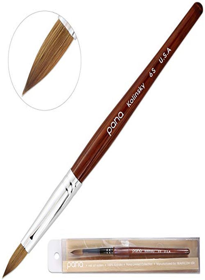 Pana فرشاة أظافر أكريليك بحواف دائرية من شعر كولينسكي 100% مع مقبض خشب الماهوجني بجودة صالون محترف (الحجم 6 من الماهوجني) - Image 4