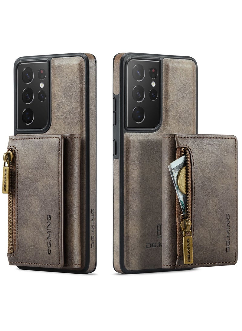 Dg Ming Samsung Galaxy S21  Ultra 2 in 1 Clutch Wallet, Vintage Slim Leather Case Magnetic Detachable Tri-Fold Wallet,  Leather Case with Card Holder Pocket Slim Case  - Image 1