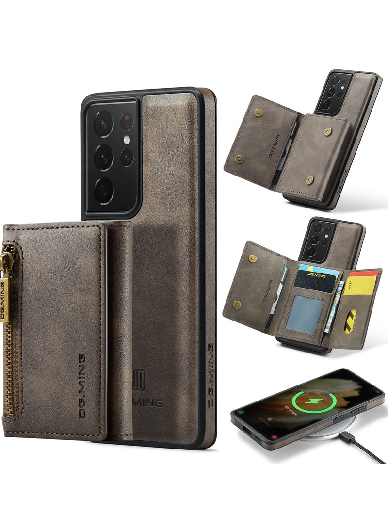Dg Ming Samsung Galaxy S21  Ultra 2 in 1 Clutch Wallet, Vintage Slim Leather Case Magnetic Detachable Tri-Fold Wallet,  Leather Case with Card Holder Pocket Slim Case  - Image 2