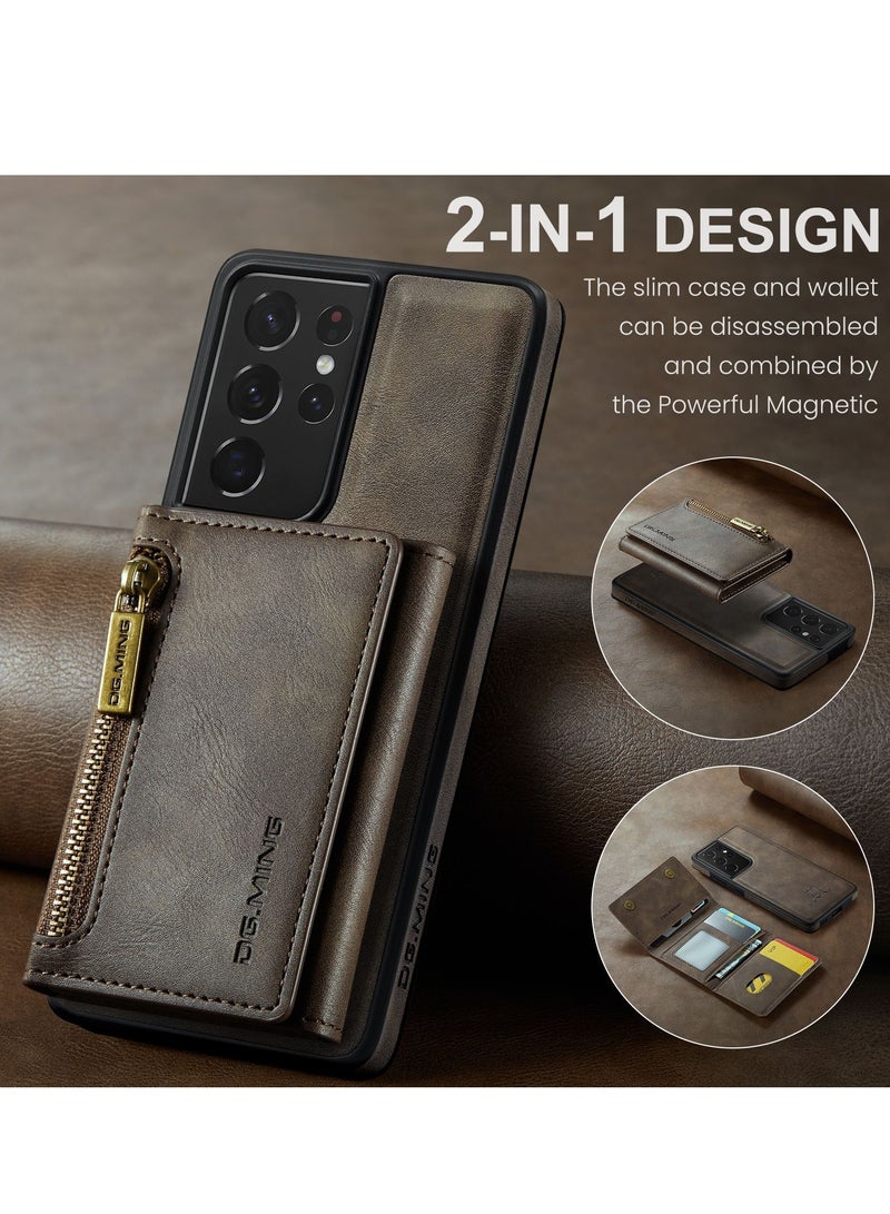 Dg Ming Samsung Galaxy S21  Ultra 2 in 1 Clutch Wallet, Vintage Slim Leather Case Magnetic Detachable Tri-Fold Wallet,  Leather Case with Card Holder Pocket Slim Case  - Image 4