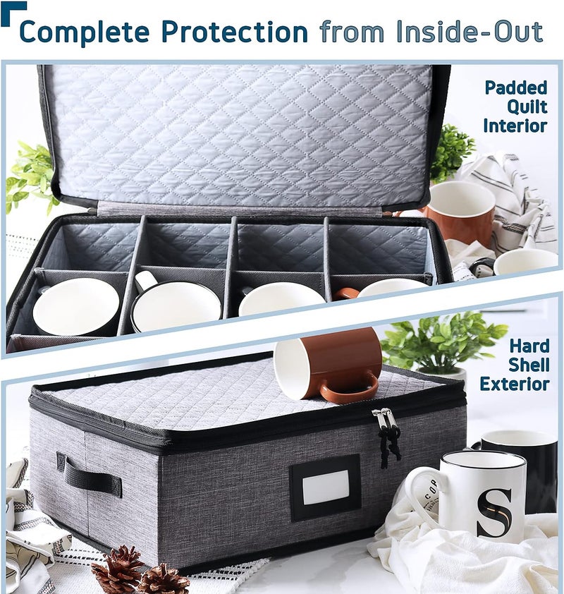 STORAGEBUD Coffee Mug Storage, 2 Pack Quilted and Stackable Coffee Cup Storage Organizer for Service of 12, Mug Storage Box with Dividers, Mug China Storage Containers Hard Shell for Moving and Seasonal Storage - Image 5