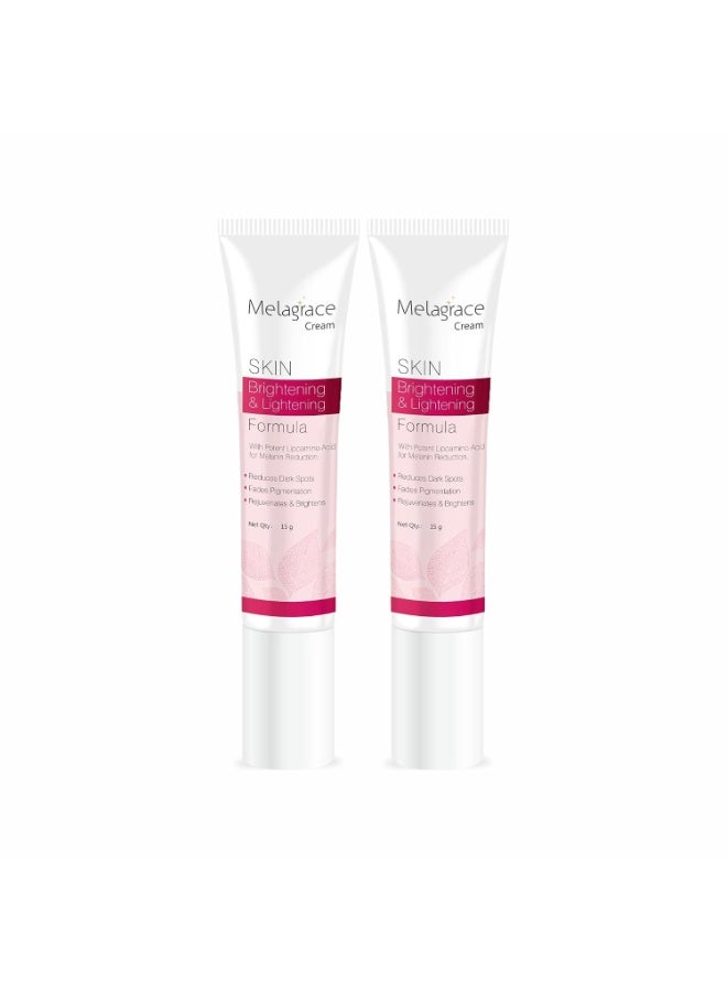 Leeford Melagrace Skin Brightening & Lightening Cream 15g | Reduces Dark Spots & Pigmentation | Rejuvenates & Brightens | Gentle & Lightweight Formula (Pack of 2) - Image 1
