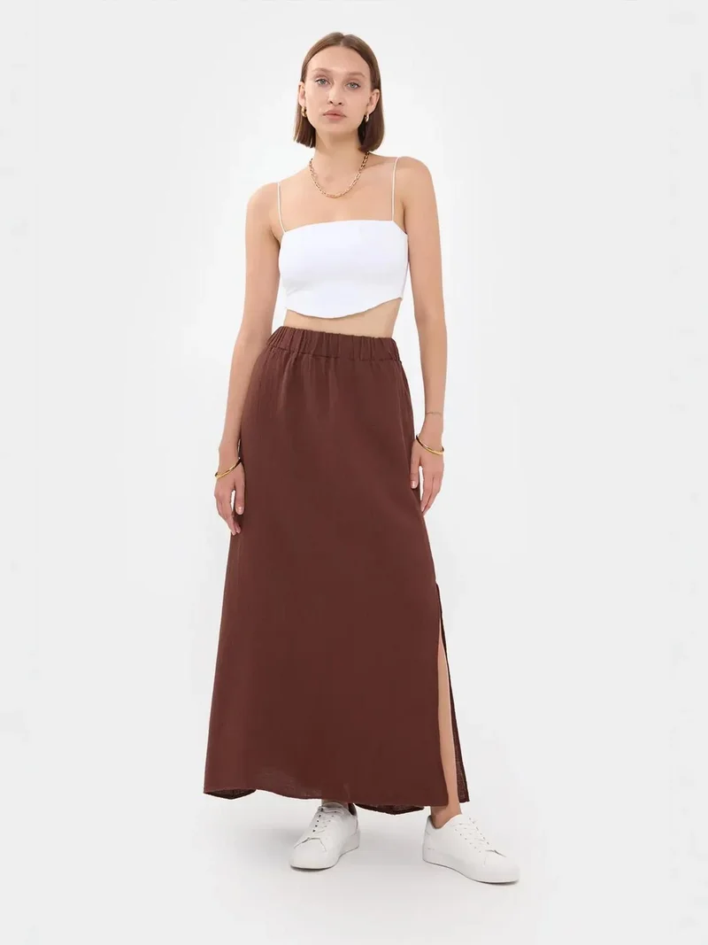 HICCUP Solid Maxi Skirt with Slit