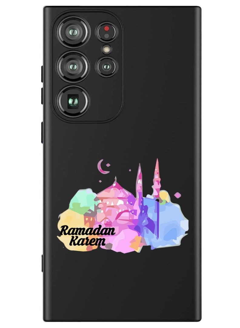 Theodor Protective Slim Fit Case Liquid Silicone Cover with Full Body Protection Anti-Scratch Shockproof Case For Samsung Galaxy S24 Ultra (Black) - Ramadan Kareem - Image 1