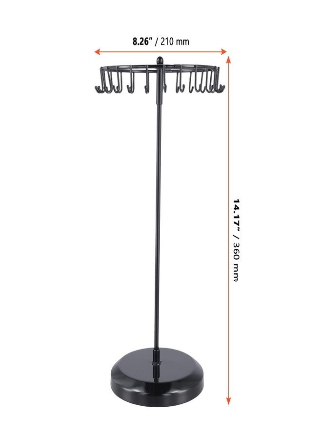 SINJEUN 3 Pack Rotating Necklace Holder, 14 Inch Metal Jewelry Organizer Display Stand with 23 Hooks, Black - Image 2