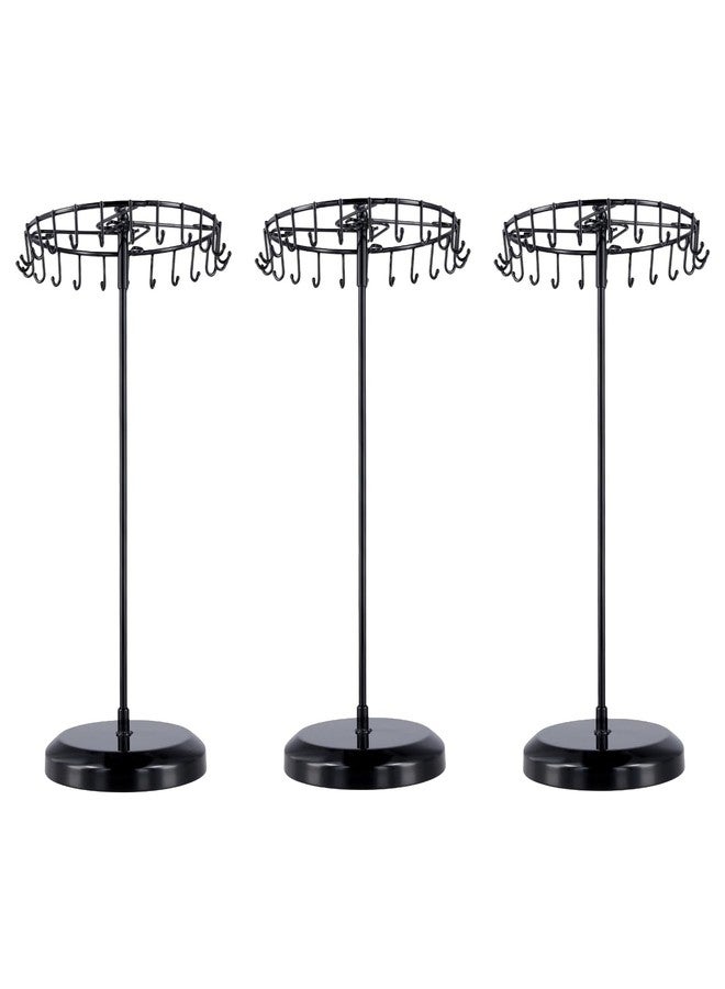 SINJEUN 3 Pack Rotating Necklace Holder, 14 Inch Metal Jewelry Organizer Display Stand with 23 Hooks, Black - Image 1