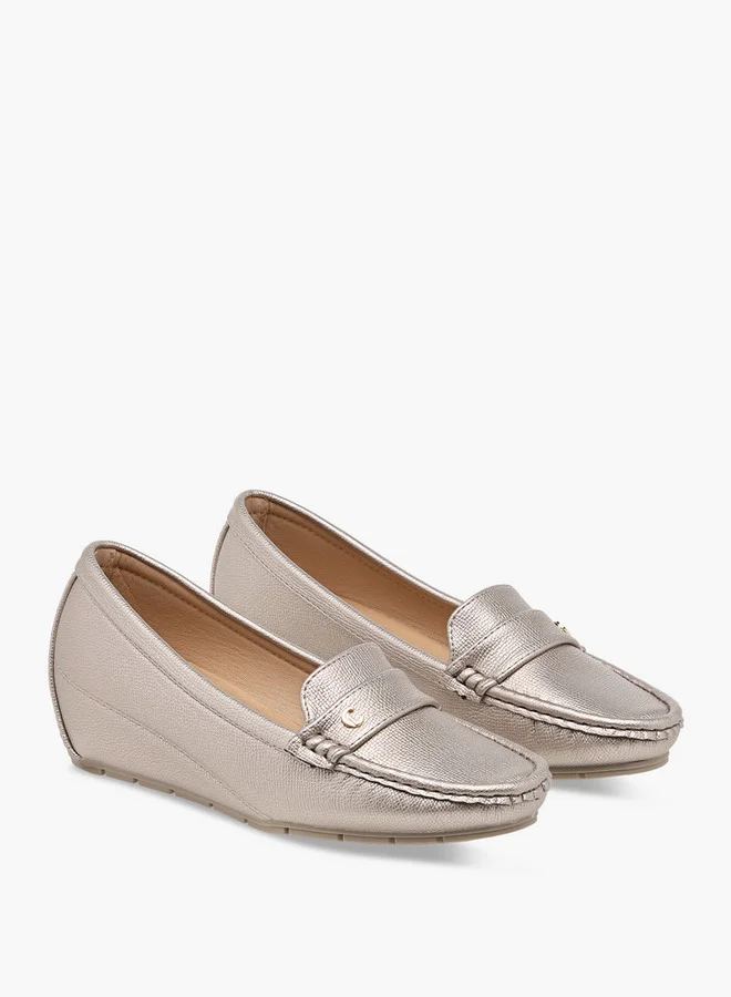 Le Confort Women Textured Slip-On Loafers with Wedge Heels