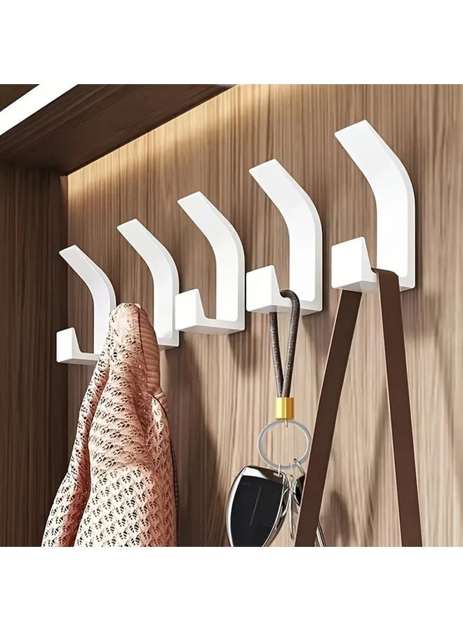 5pcs White Easy Install No Drill Wall Hooks Dual Hook for Towels Coats Keys - Image 3