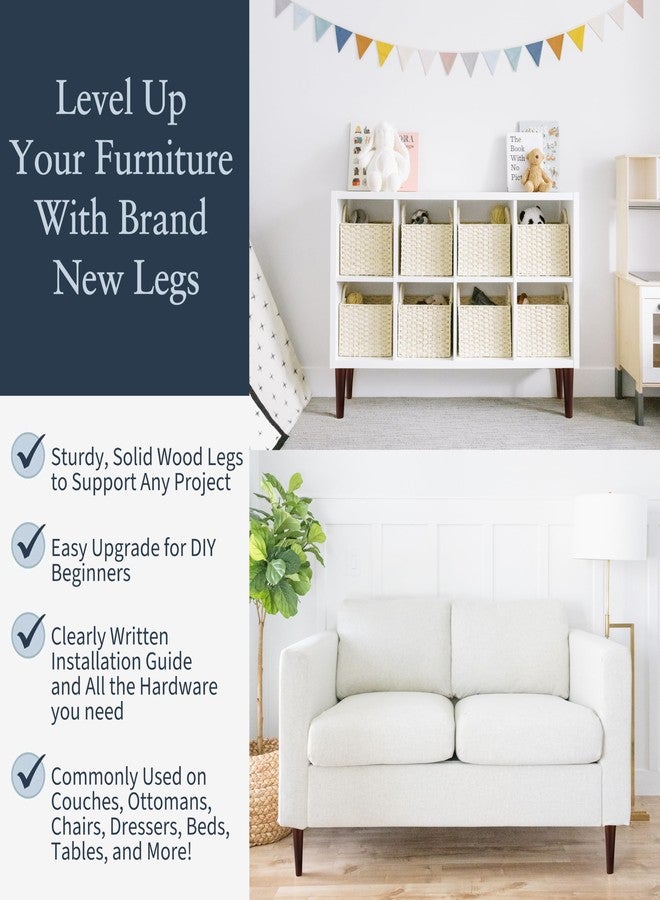 Airy Abode Premium Walnut Wood Furniture Legs (Full Install Kit) - Pick Your Size and Color - Image 3