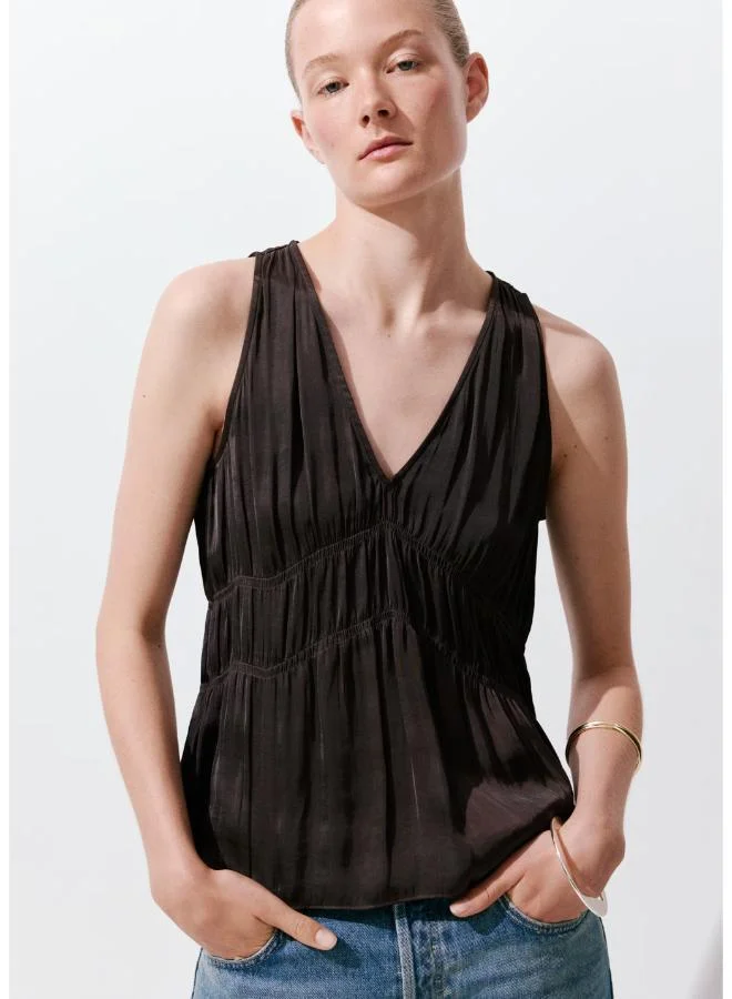 مانجو Ruched V-Neck Top