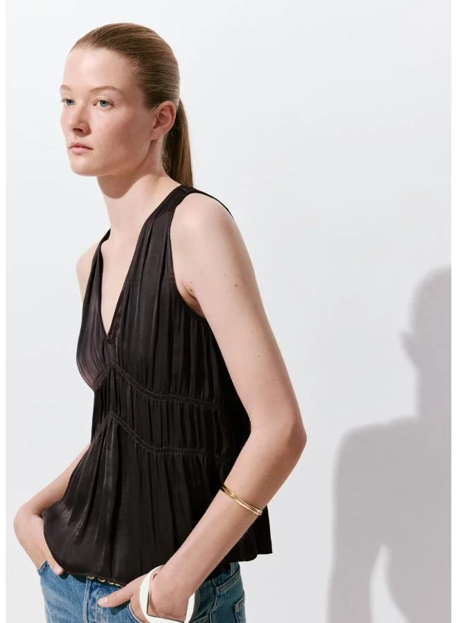 Mango 30-MARRON Ruched V-Neck Top for Women | Best Price UAE