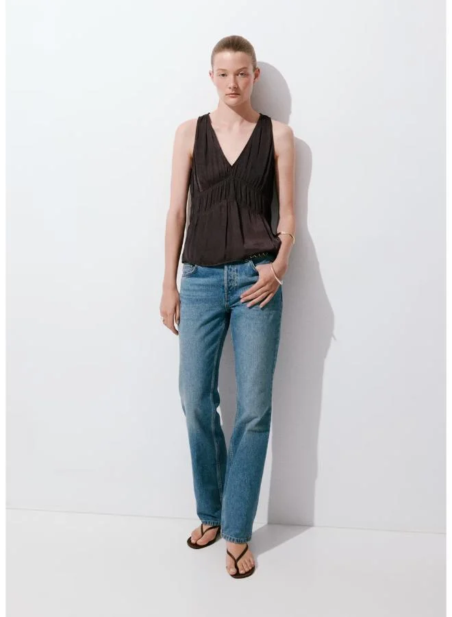 Mango 30-MARRON Ruched V-Neck Top for Women | Best Price UAE