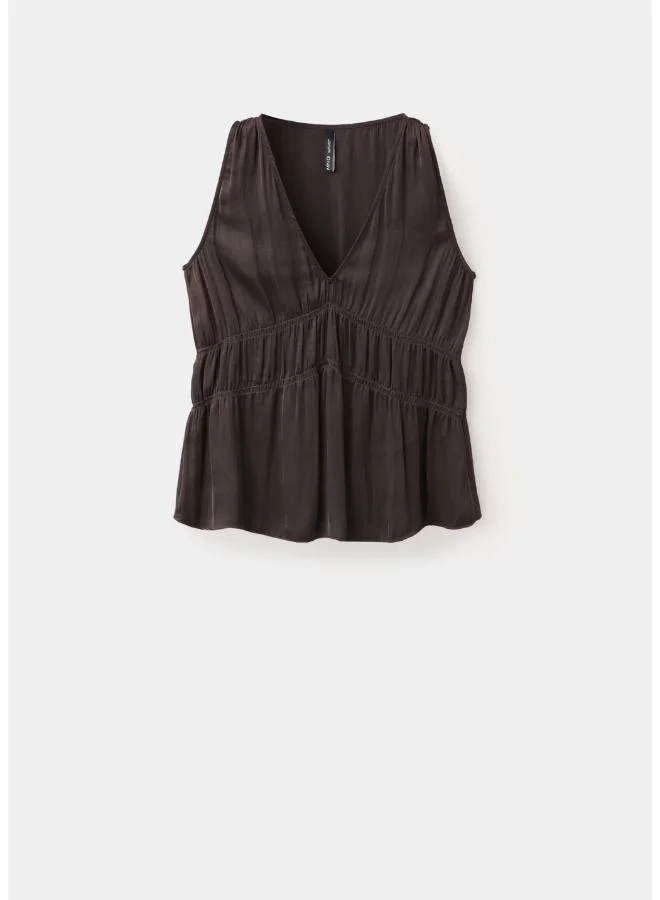 Mango 30-MARRON Ruched V-Neck Top for Women | Best Price UAE