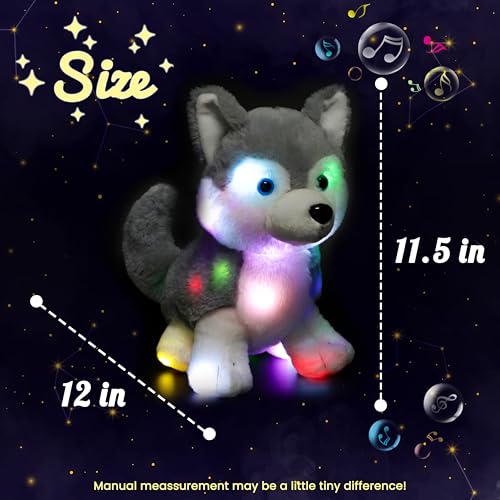 Hopearl LED Musical Stuffed Husky Lighting Up Singing Plush Dog Adjustable Volume Lullaby Animated Soothe Birthday Gifts for Kids Boys Girls Gray 12 - Image 5