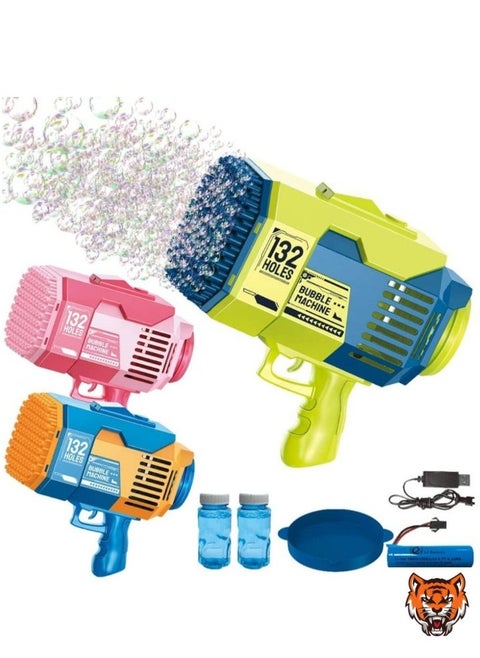 Upgraded Bazooka Bubble Blaster Machine Gun – 132 Bubble Holes with Colorful Lights for Shiny Bubbles (Blue)