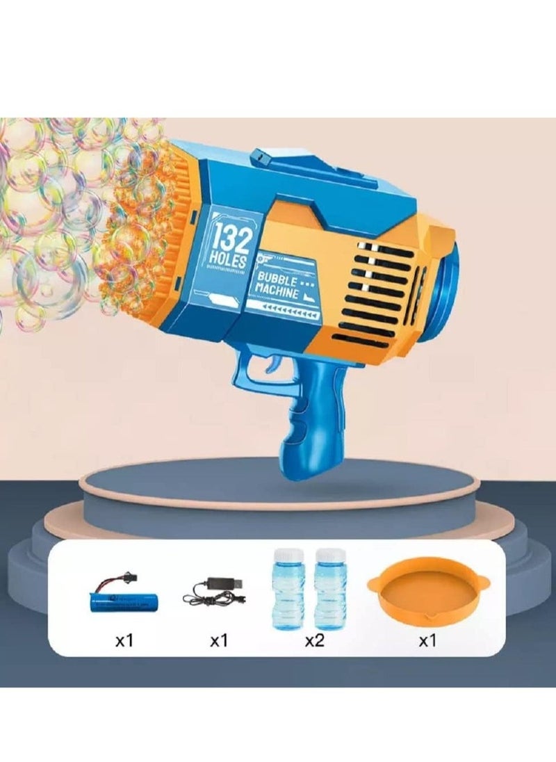 TIGER - Upgraded Bazooka Bubble Blaster Machine Gun – 132 Bubble Holes with Colorful Lights for Shiny Bubbles (Blue) - Image 1