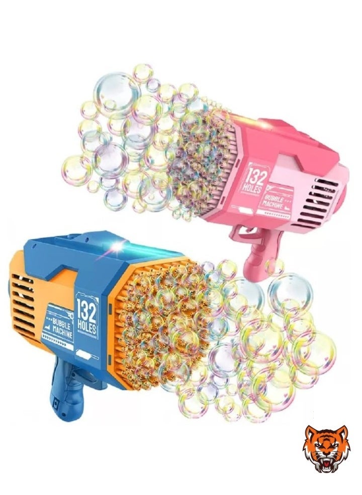 TIGER - Upgraded Bazooka Bubble Blaster Machine Gun – 132 Bubble Holes with Colorful Lights for Shiny Bubbles (Blue) - Image 1