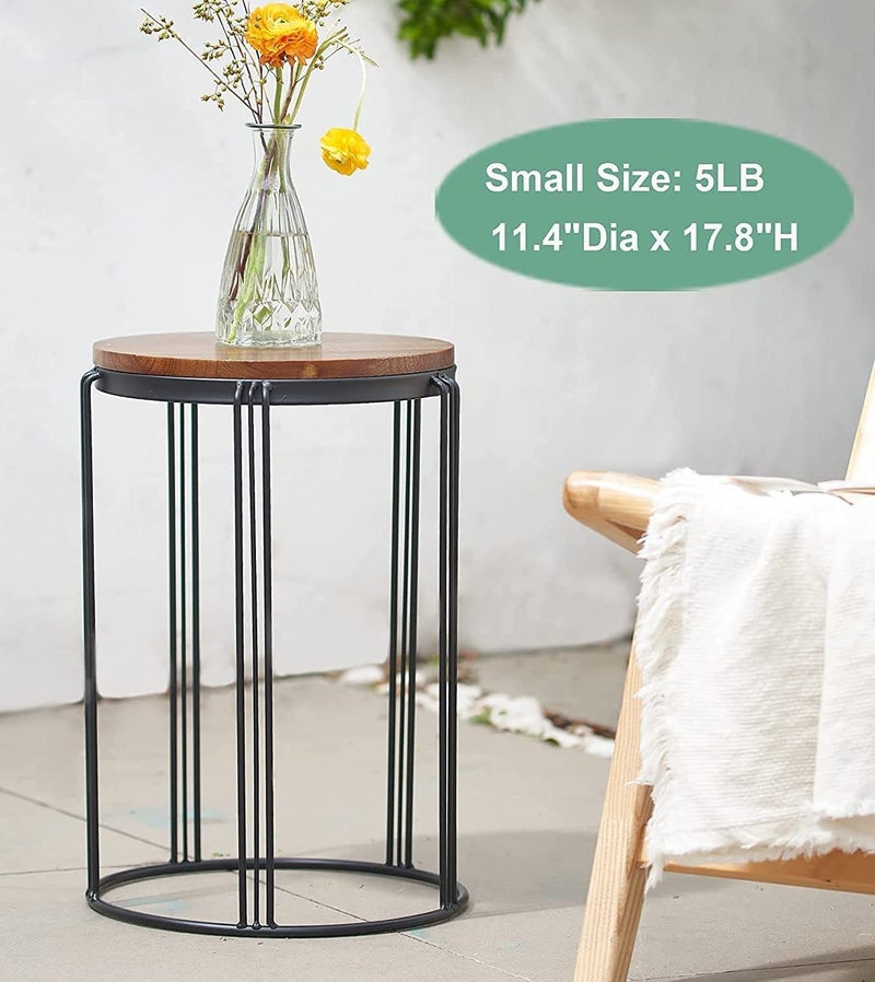 INDIAN DECOR INDIAN DECOR 45885 Patio Side End Plant Tables Outdoor Set of 2 Round Rustic Metal Wire Frame with Fir Wood Top Industrial Nesting Stacking Coffee Tables for Living Room Balcony Indoor Home Office  - Image 5