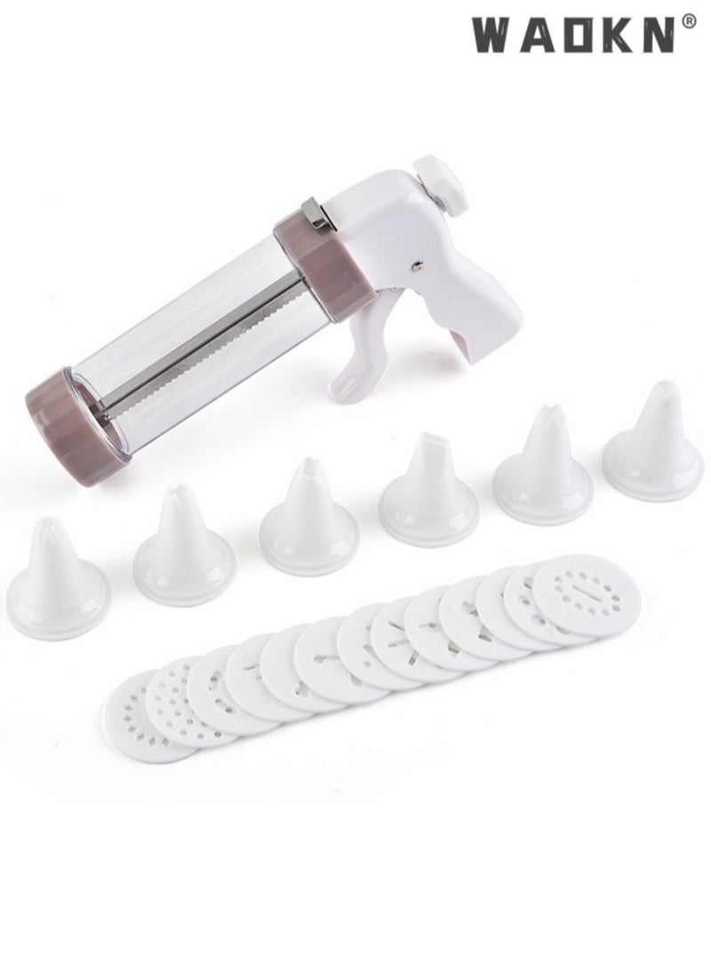 دبليو أيه أو كي أن طقم صانع ملفات تعريف الارتباط مع 13 قالب قرص و 6 فوهات لصنع ملفات تعريف الارتباط والديكور ، مسدس ضغط ملفات تعريف الارتباط الفاخر Spritz ، صانع ملفات تعريف الارتباط ، لصانع البسكويت DIY ، لوازم تزيين ا - Image 1