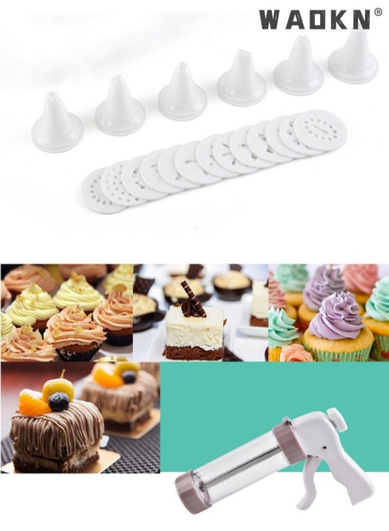 دبليو أيه أو كي أن طقم صانع ملفات تعريف الارتباط مع 13 قالب قرص و 6 فوهات لصنع ملفات تعريف الارتباط والديكور ، مسدس ضغط ملفات تعريف الارتباط الفاخر Spritz ، صانع ملفات تعريف الارتباط ، لصانع البسكويت DIY ، لوازم تزيين ا - Image 2