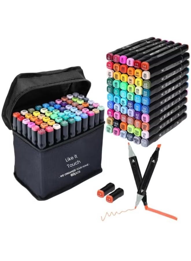 Markers 60 Dual Tip Brush Pens & Marker Pens for Drawing, Sketching, Calligraphy, Colouring Sets for Kids, Adults, Beginners | Color Markers | Diwali Gifts for Kids Adults,Multicolor