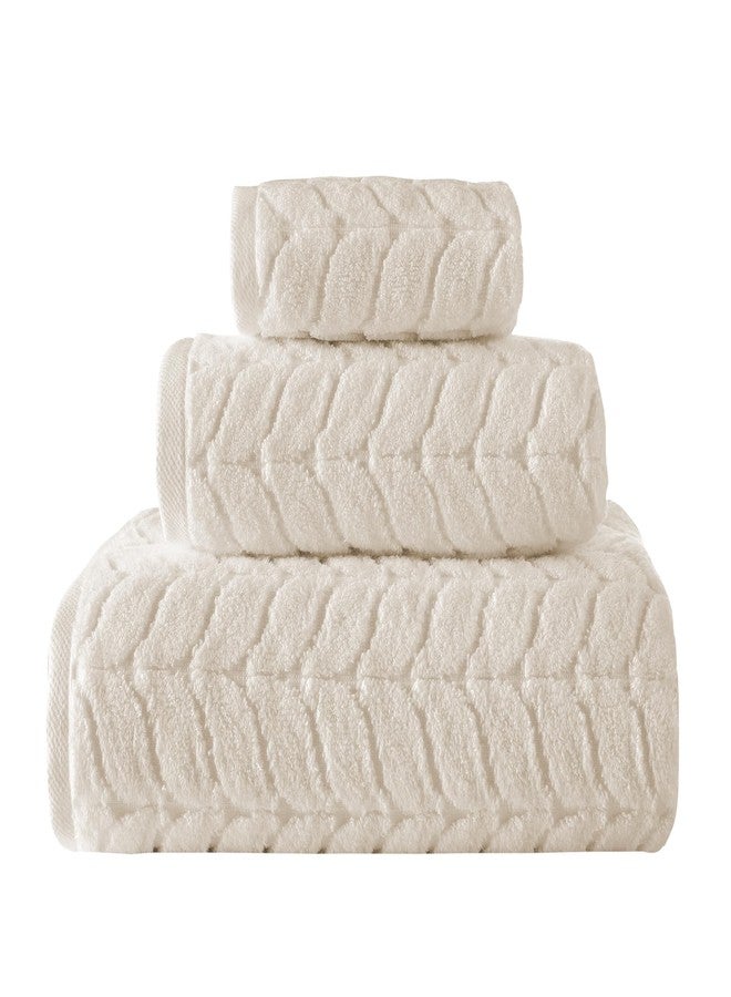 باغنو ميلانو مناشف حمام تركية من باجنو ميلانو، مناشف حمام فاخرة ناعمة من قماش الجاكار، طقم مناشف سريع الجفاف (لون كريمي، طقم مناشف من 3 قطع) - Image 1