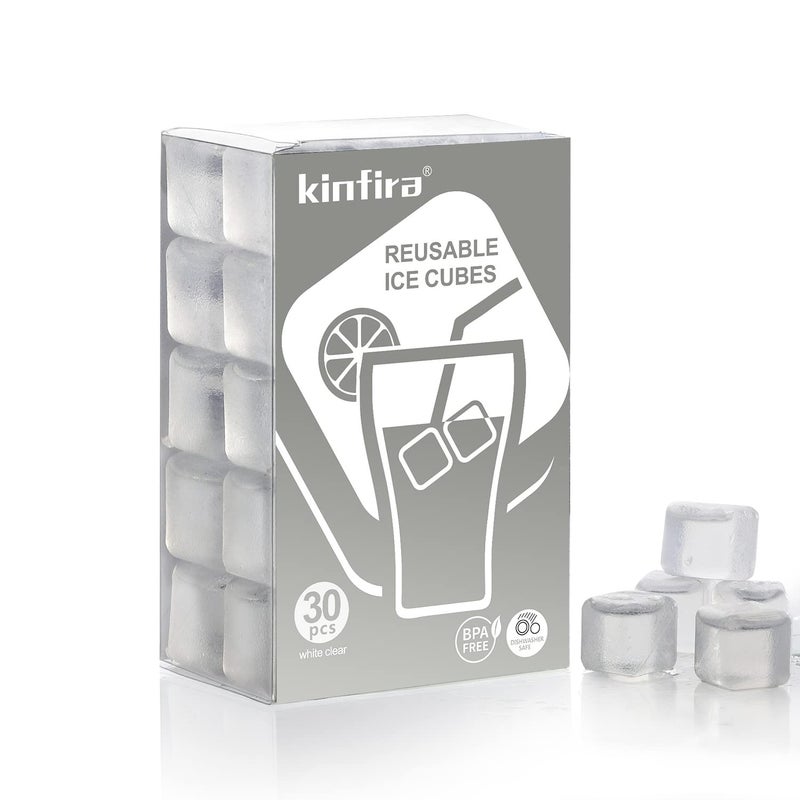 Kinfira 30 PCS Reusable Ice Cubes for Drinks - Refreezable Plastic Ice Cubes to Cool Drinks without Diluting Pretty Good for Parties BPA Free Dishwasher Safe White Clear - Image 1