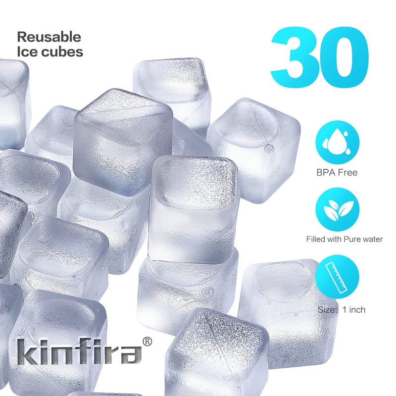 Kinfira 30 PCS Reusable Ice Cubes for Drinks - Refreezable Plastic Ice Cubes to Cool Drinks without Diluting Pretty Good for Parties BPA Free Dishwasher Safe White Clear - Image 2