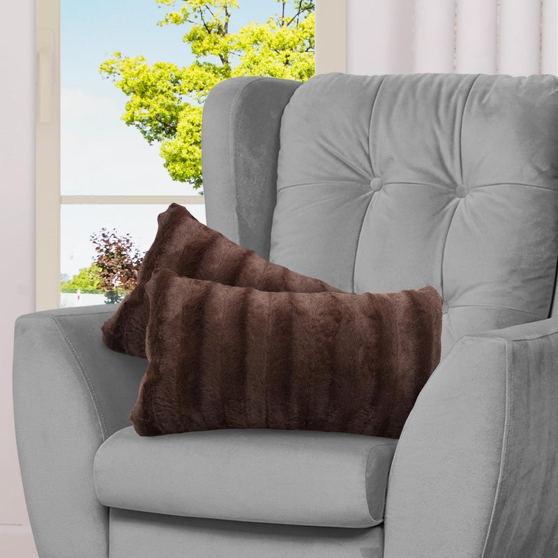 Cheer Collection Faux Fur Throw Pillows  Decorative Pillows for Couch Bed Throw Pillows Chocolate Accent Pillows for Bedroom or Living Room Aesthetic Set of 2 Furry Throw Pillows 12 x 20