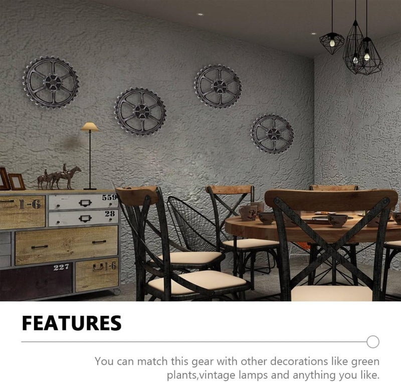 Wooden Gear Wall Hanging 2pcs Industrial Style Retro Gear Decor for Home Bar Cafe Vintage Wall Pendant Decoration - Image 3