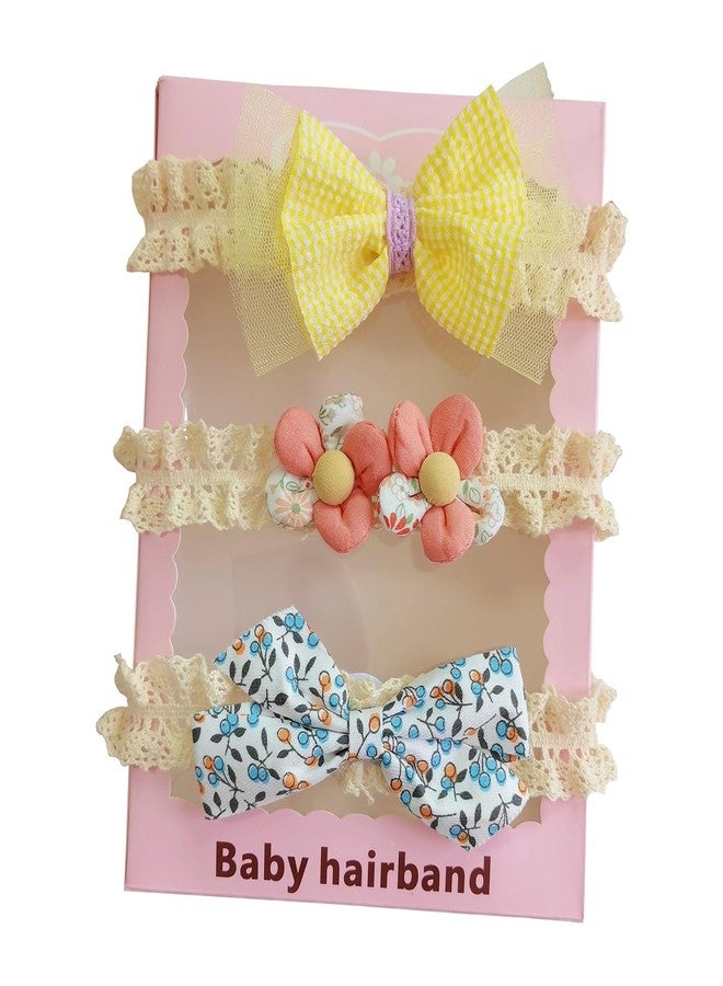 SYGA 3 Pcs Baby Girl Headband Soft Flower Bow Strechable Hairband Suitable For Newborns, Infants, Toddlers and Kids 0-3 Years(Color - 1019) - Image 1