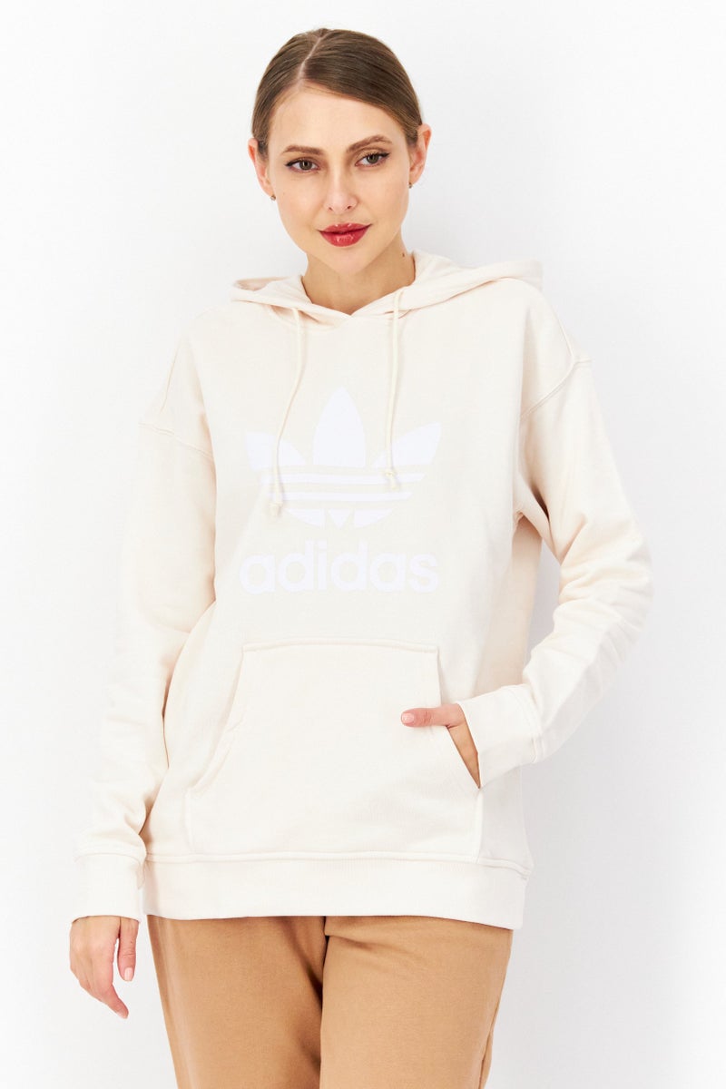 adidas Originals Women Sportswear Fit Long Sleeve Outdoor Hoodie, Beige  - Image 1